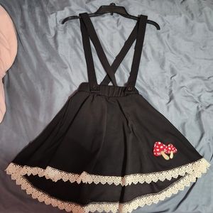 Cottagecore Black Mushroom Strapped Skirt